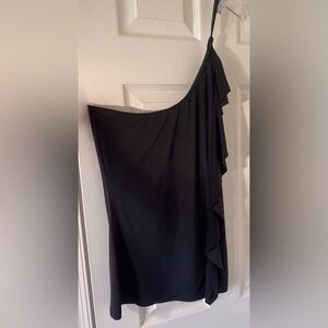 Deb black sleeveless, single shoulder strap, ruffled top